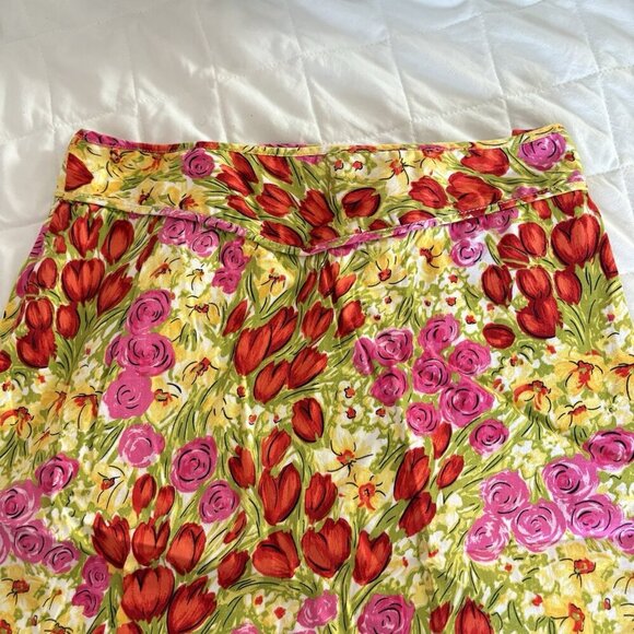 Womens Size 10 Midi Pencil Skirt 90s Style Vibrant Flower Floral Preppy Cotton - Picture 2 of 7